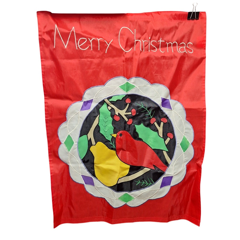 CR Seasons LTD Merry Christmas Garden Flag Red Cardinal Holly Berries 1996
